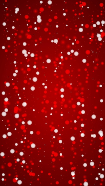 Fondo de Navidad nevada Subtiles copos de nieve y estrellas voladoras en el fondo rojo de Navidad Delicada dulce Navidad nevasca Ilustración vectorial vertical