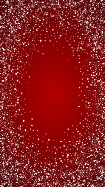 Fondo de Navidad nevado Sutiles copos de nieve voladores y estrellas sobre fondo rojo de Navidad Delicada Navidad nevada dulce Ilustración de vector vertical