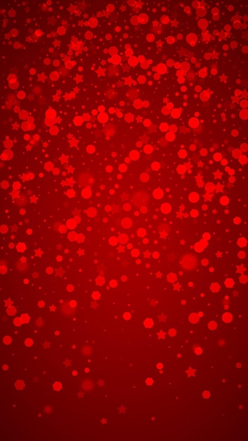 Fondo de Navidad nevado Sutiles copos de nieve voladores y estrellas sobre fondo rojo de Navidad Delicada Navidad nevada dulce Ilustración de vector vertical