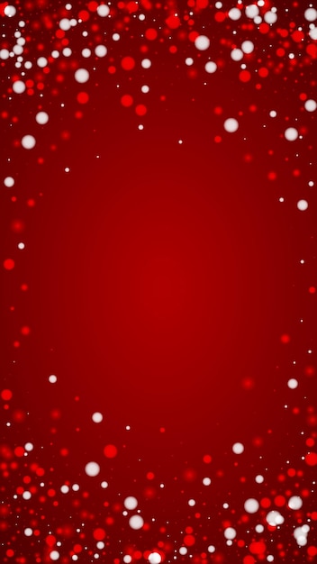 Fondo de Navidad nevado Sutiles copos de nieve voladores y estrellas sobre fondo rojo de Navidad Delicada Navidad nevada dulce Ilustración de vector vertical