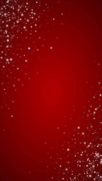 Fondo de Navidad nevado Sutiles copos de nieve voladores y estrellas sobre fondo rojo de Navidad Delicada Navidad nevada dulce Ilustración de vector vertical
