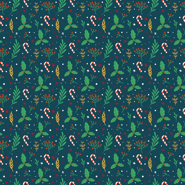 Fondo de Navidad de patrones sin fisuras con árbol de Navidad hojas de Navidad dulces de Navidad y estrellas