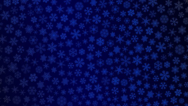 Fondo de Navidad de pequeños copos de nieve en colores azul oscuro