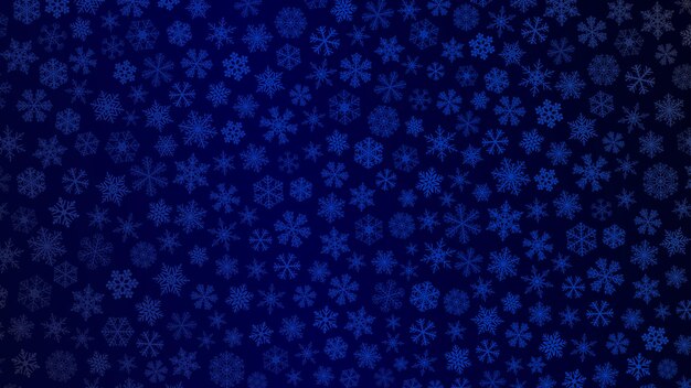 Fondo de Navidad de pequeños copos de nieve en colores azul oscuro