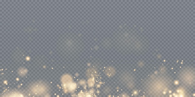 Fondo de Navidad. Polvo PNG. Polvo de oro brillante mágico. Caen partículas de polvo fino y brillante.