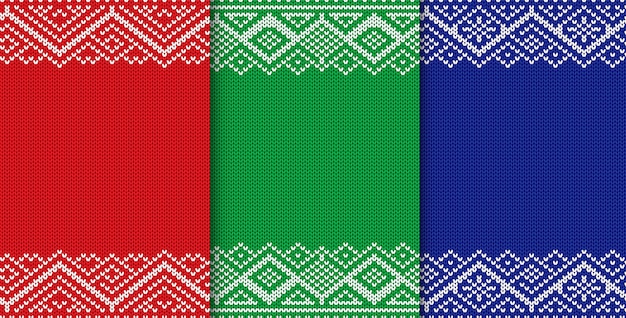 Fondo de Navidad de punto. Conjunto de tres colores sin fisuras ornamento geométrico.
