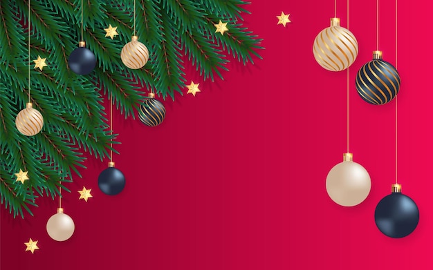 Fondo de Navidad con rama de pino y bola de Navidad