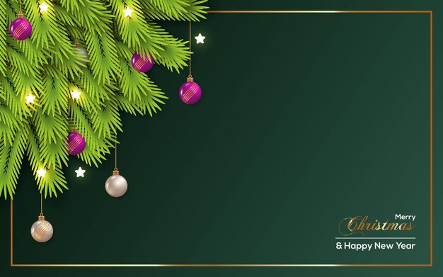 Fondo de Navidad con rama de pino verde y bola