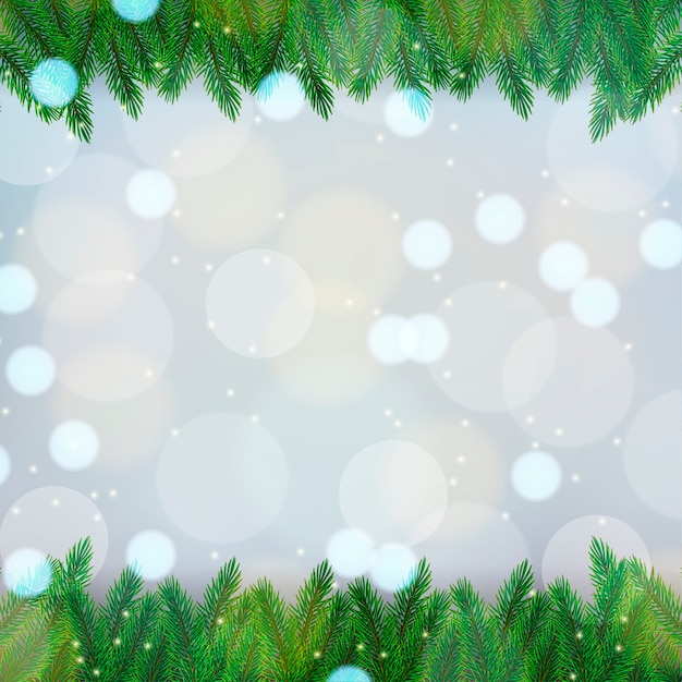 Fondo de Navidad con ramas de abeto en un bokeh