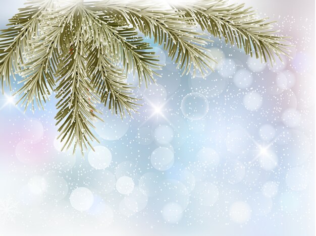 Fondo de navidad con ramas de árboles y copos de nieve