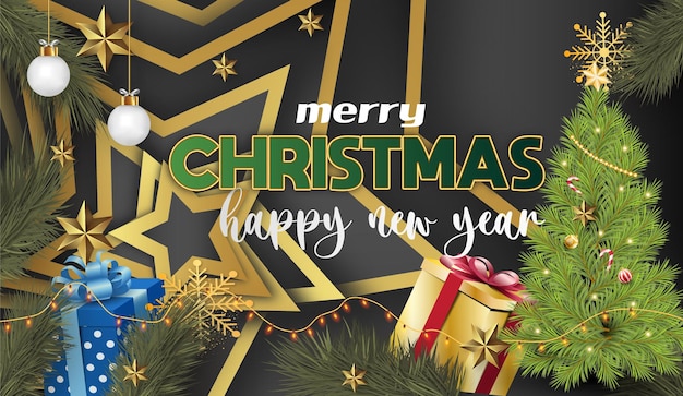 Fondo de Navidad realista con elegantes bolas de Navidad y adornos