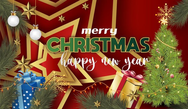 Fondo de Navidad realista con elegantes bolas de Navidad y adornos