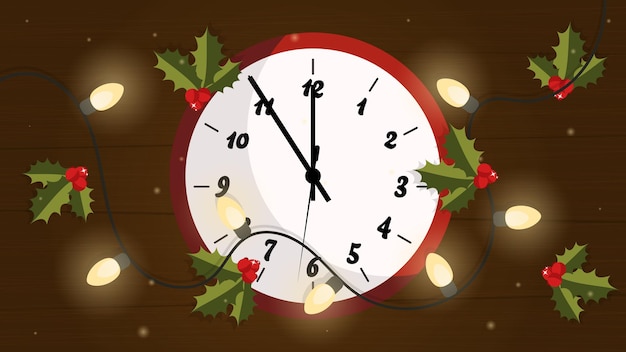 Vector fondo de navidad con reloj año nuevo nochevieja celebración de año nuevo