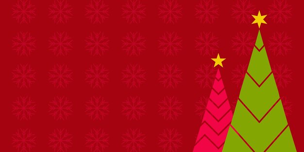 Vector fondo de navidad rojo con sencillas decoraciones de árbol de navidad diseño área de espacio de copia gratuita