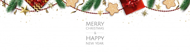 Fondo de Navidad, tarjeta de felicitación de diseño creativo, pancarta, póster, caja de regalo de vista superior, bolas de Navidad, estrellas y copos de nieve,