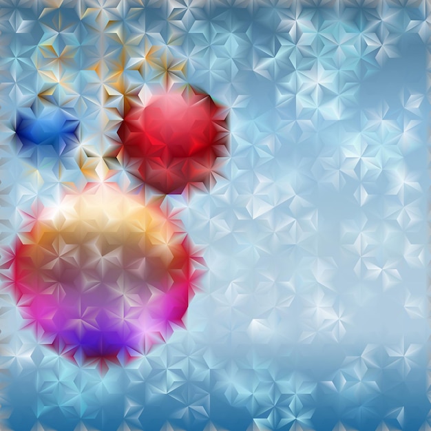 Fondo de Navidad con varias bolas de Navidad y copos de nieve de color azul claro detrás de vidrio estriado