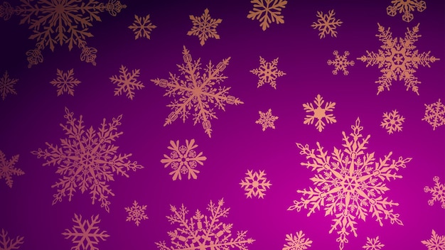 Fondo de Navidad con varios copos de nieve complejos grandes y pequeños en colores morados