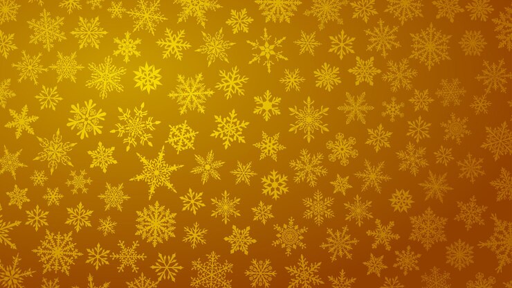 Vector fondo de navidad con varios copos de nieve grandes y pequeños complejos en colores amarillos