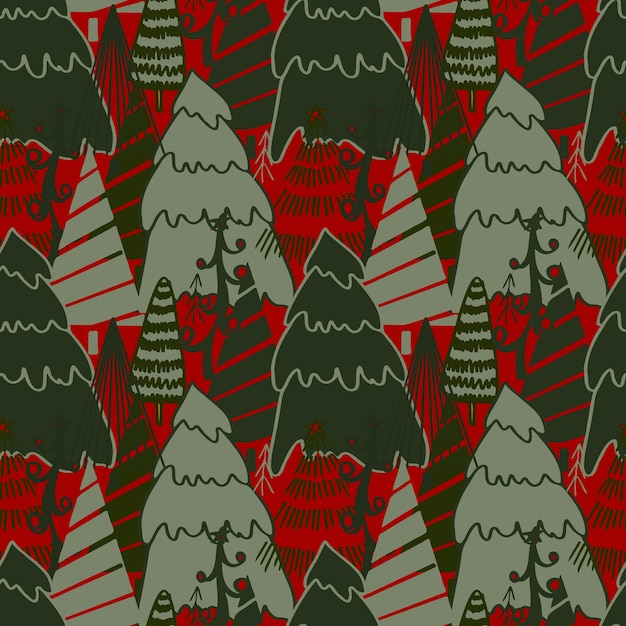 Fondo de Navidad vector de patrones sin fisuras de árboles de Navidad estilizados Fondo de pantalla para envolver papel invitaciones papel y tarjetas fondos de sitio web Año nuevo y Navidad festivo bosque conífera
