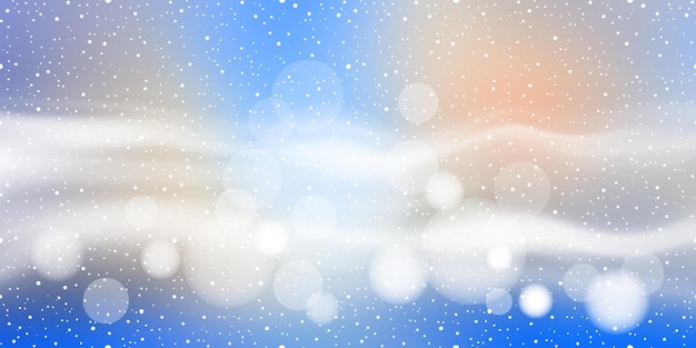 Fondo de navidad con ventisca y copos de nieve, efecto bokeh, banner de vector