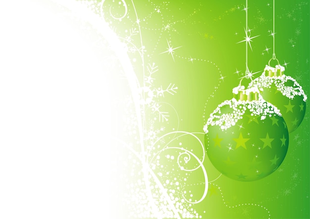 Fondo de Navidad verde blanco con adornos navideños nevados colgantes