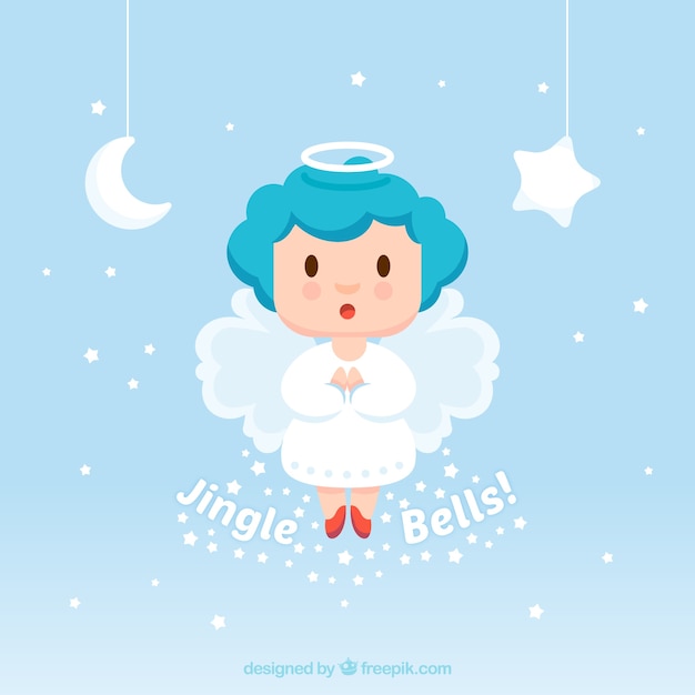 Vector fondo navideño de adorable ángel de pelo azul