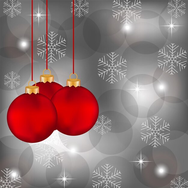 Fondo navideño con bolas navideñas y copos de nieve.