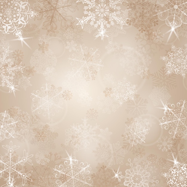 Vector fondo navideño con copos de nieve en colores beige