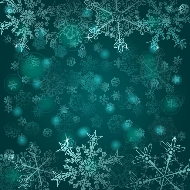 Fondo navideño de copos de nieve en colores cian