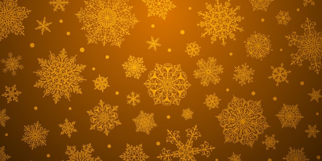 Fondo navideño de copos de nieve complejos grandes y pequeños en colores dorados