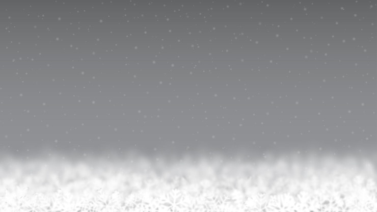 Vector fondo navideño de copos de nieve de diferente forma borrosa y transparencia ubicado en la parte inferior sobre fondo gris