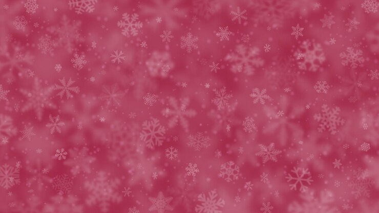 Vector fondo navideño de copos de nieve de diferentes formas, tamaños, desenfoque y transparencia en colores rosas