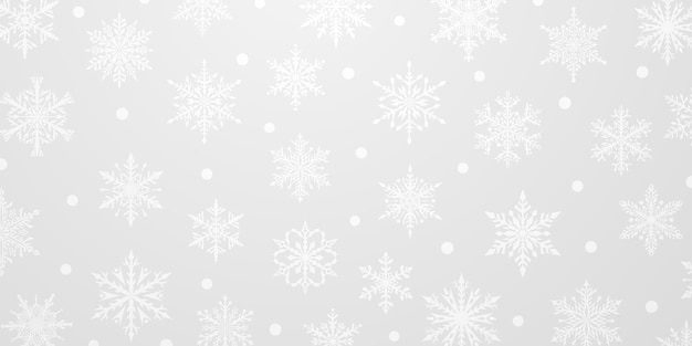 Fondo navideño de hermosos copos de nieve complejos en colores grises Ilustración de invierno con nieve que cae