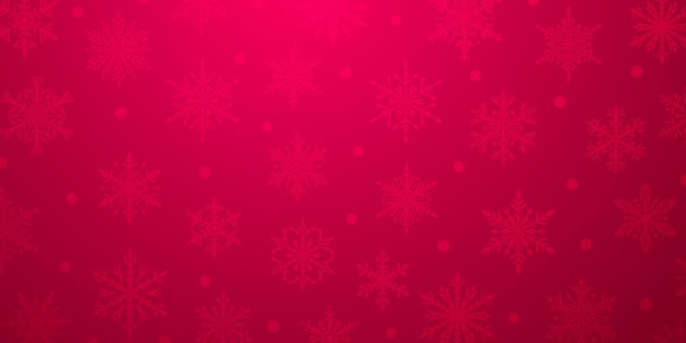 Fondo navideño de hermosos copos de nieve complejos en colores rojos Ilustración de invierno con nieve que cae