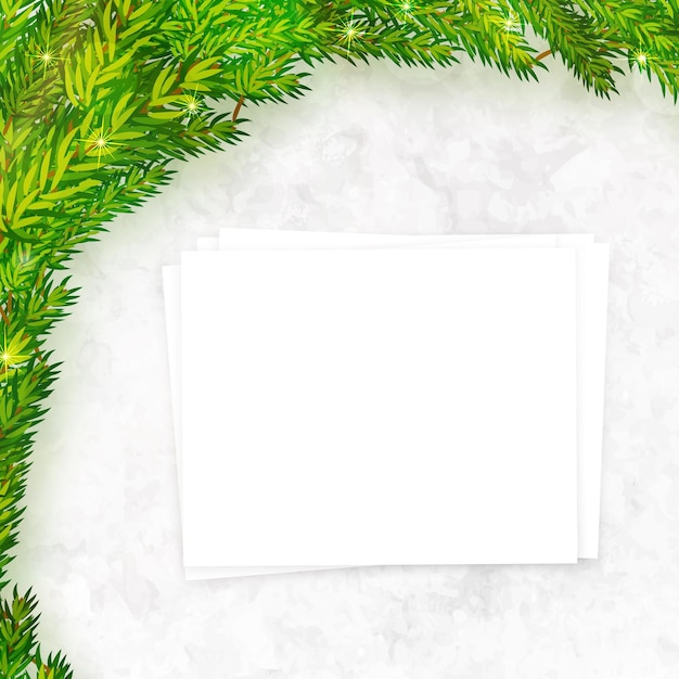 Vector fondo navideño con papel blanco y ramas de árbol de navidad