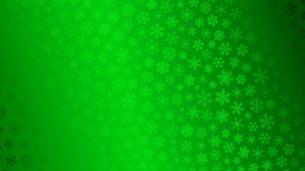 Fondo navideño de pequeños copos de nieve en colores verdes