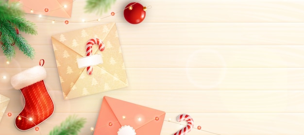 Fondo navideño con tarjetas de felicitación y elementos decorativos