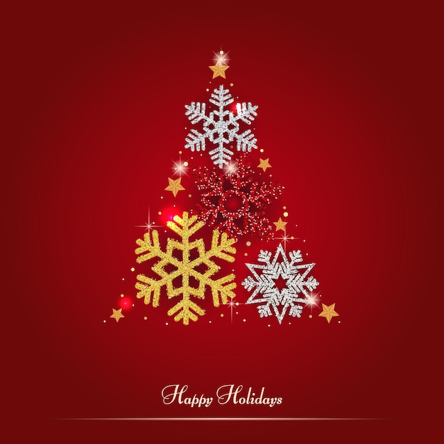 Fondo navideño con tarjetas de felicitación navideñas de copos de nieve brillantes y invitación de Feliz Año Nuevo