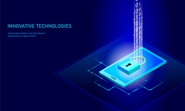 Fondo de negocios de bloqueo de seguridad isométrica de internet