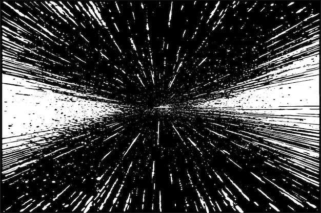 Fondo negro abstracto con líneas blancas grunge y elementos de medio tono