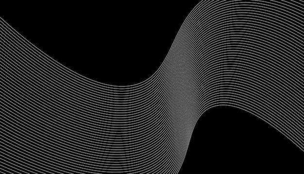 Fondo negro abstracto con líneas curvas blancas que crean un efecto de onda