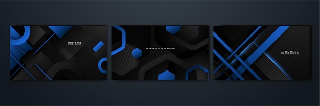 Fondo negro y azul abstracto Fondo de banner gris blanco elegante moderno con diseño creativo y líneas brillantes Ilustración vectorial Plantilla de fondo de patrón de banner de diseño gráfico abstracto