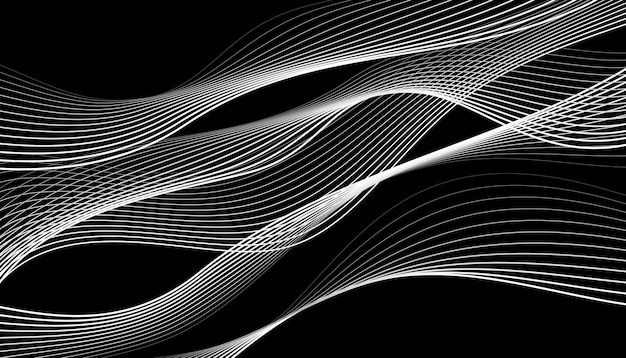 Fondo negro y blanco ondas de líneas abstracto papel tapiz oscuro arte de diseño vectorial
