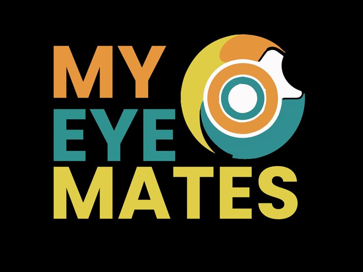un fondo negro con un círculo amarillo y azul que dice mi diseño de logotipo de compañeros de ojos