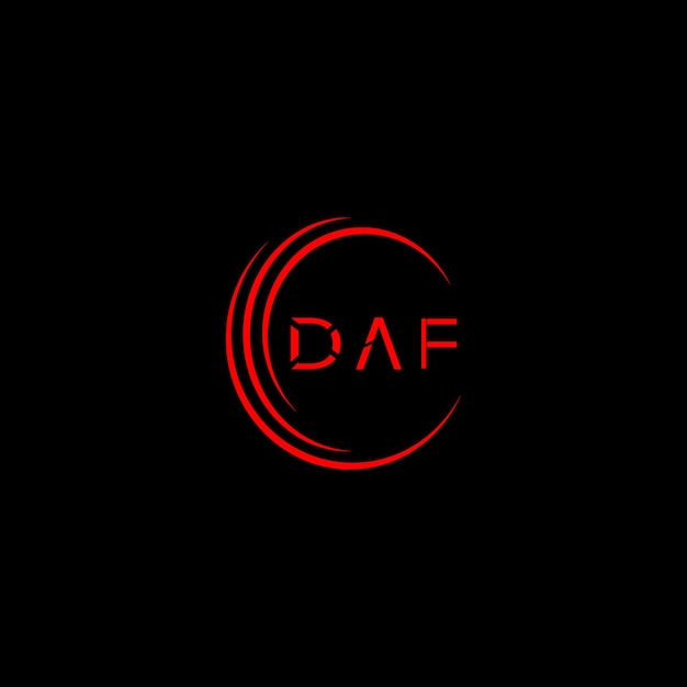 un fondo negro con un círculo rojo y la palabra DAF LOGO