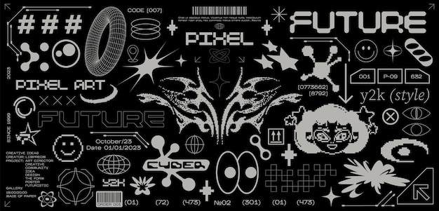 Un fondo negro con un collage de diferentes logotipos, incluida la palabra " hippie ".
