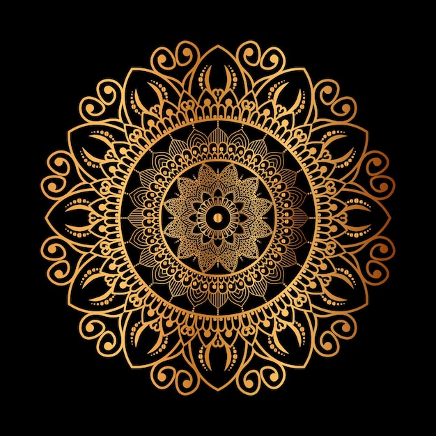 Un fondo negro con un diseño de mandala dorado.