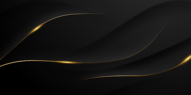Fondo negro de diseño moderno abstracto con ilustración de vector de elementos dorados de lujo