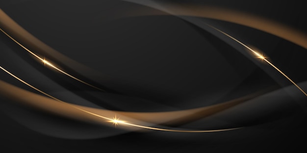 Fondo negro de diseño moderno abstracto con ilustración de vector de elementos dorados de lujo