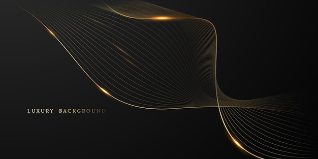 Fondo negro de diseño moderno abstracto con ilustración de vector de elementos dorados de lujo
